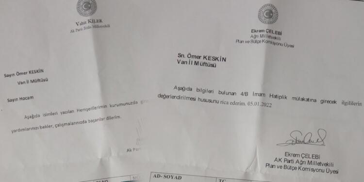 AKP’li vekillerden müftüye torpil ricası