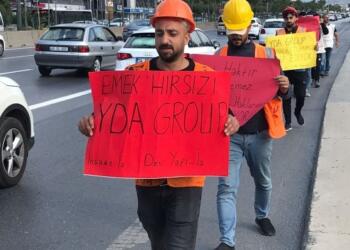 İnşaat işçileri hak gasplarına karşı E-5 karayolunda yürüyüş yaptı
