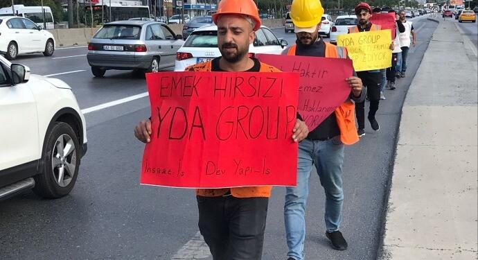 İnşaat işçileri hak gasplarına karşı E-5 karayolunda yürüyüş yaptı