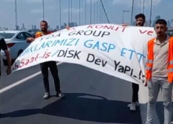 İnşaat işçileri Boğaziçi Köprü’sünü trafiğe kapattı