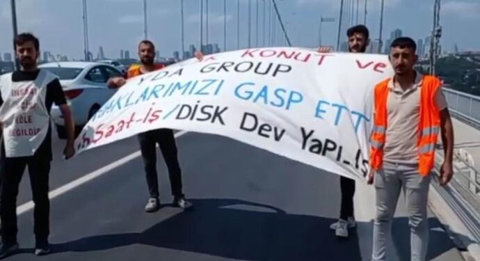 İnşaat işçileri Boğaziçi Köprü’sünü trafiğe kapattı