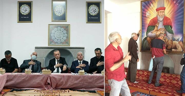 Erdoğan’ın ziyareti öncesi kaldırılan resimler, cemevine yeniden asıldı