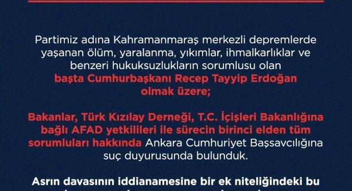 TİP, Erdoğan ve sorumlular hakkında suç duyurusunda bulundu