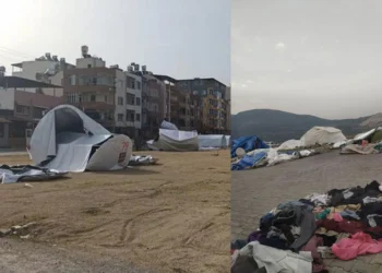 İskenderun’da rüzgar çadırları yıktı