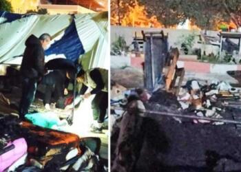 Depremzedelerin çadırında yangın çıktı