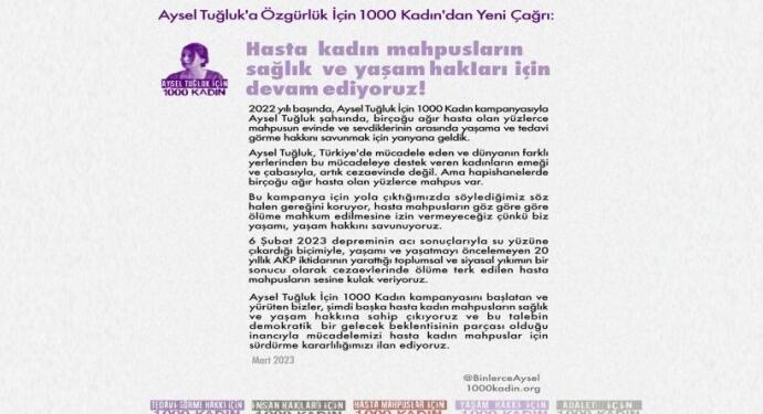 ‘Hasta Kadın Mahpuslara Özgürlük için 1000 Kadın’ deklere edildi