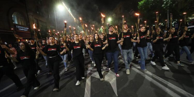 A torchlight procession on the eve of the 109th anniversary of the Armenian Genocide started from the Republic Square and proceeded towards the Armenian Genocide Memorial Complex