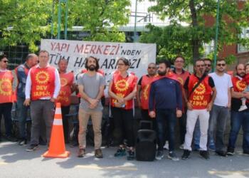 İşçiler hakların gasp eden Yapı Merkezi Holding önünde eyleme başladı