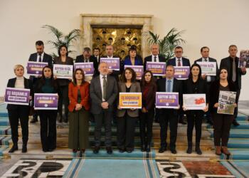 DEM Parti Meclis’te tecrit, savaş ve kayyımı protesto etti