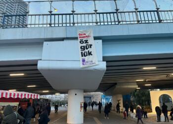 Mor Dayanışma Dilek Ekmekçi için pankart astı