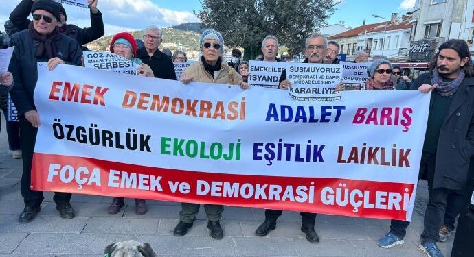 Foça’da kayyımlar ve tutuklamalar protesto edildi