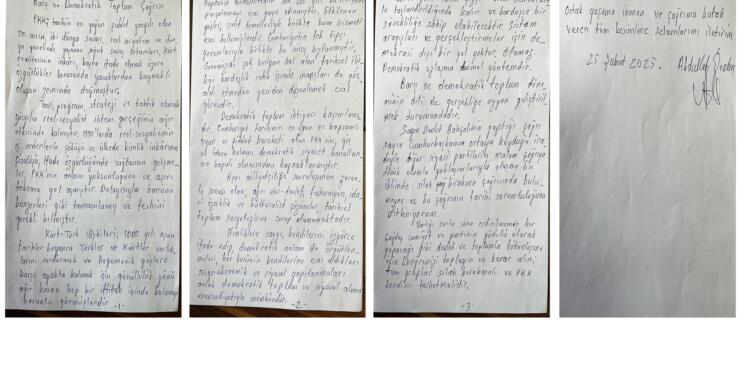 Abdullah Öcalan’ın el yazısıyla kaleme aldığı çağrı metni