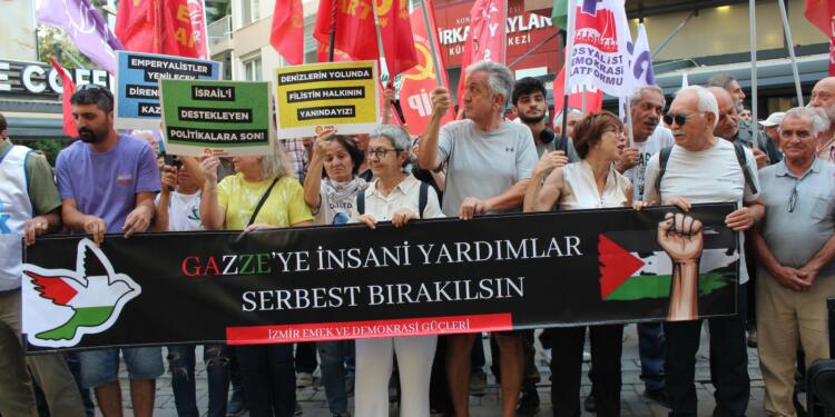 İzmir’de Filistin’e yönelik saldırılara tepki: ‘İsrail’le ticareti kesin’