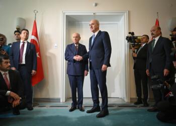 TBMM Başkanı Numan Kurtulmuş, MHP Genel Başkanı Devlet Bahçeli’yi Meclis’teki parti grubunda ziyaret etti. ( Cem Genco - Anadolu Ajansı )