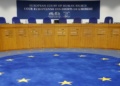 FILE PHOTO: The courtroom of the European Court of Human Rights is seen ahead of the start of a hearing concerning Ukraine's lawsuit against Russia regarding human rights violations in Crimea, at  in Strasbourg, France, September 11, 2019.  REUTERS/Vincent Kessler