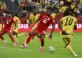 epa13045593 Brandon Thomas-Asante of Ghana in action in the play that led to the 1-0 goal by Caleb Yirenkyi of Ghana (2-L, partially seen) during the FIFA World Cup 2026 group stage match Ghana against Panama, in Toronto, Canada, 17 June 2026. EPA/EDUARDO LIMA